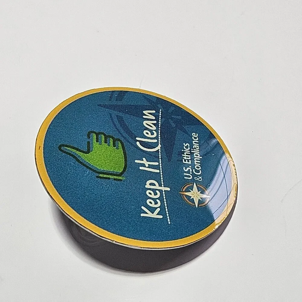 Walmart Keep It Clean U.S. Ethics & Compliance Lapel Pin Silver Tone Blue Yellow